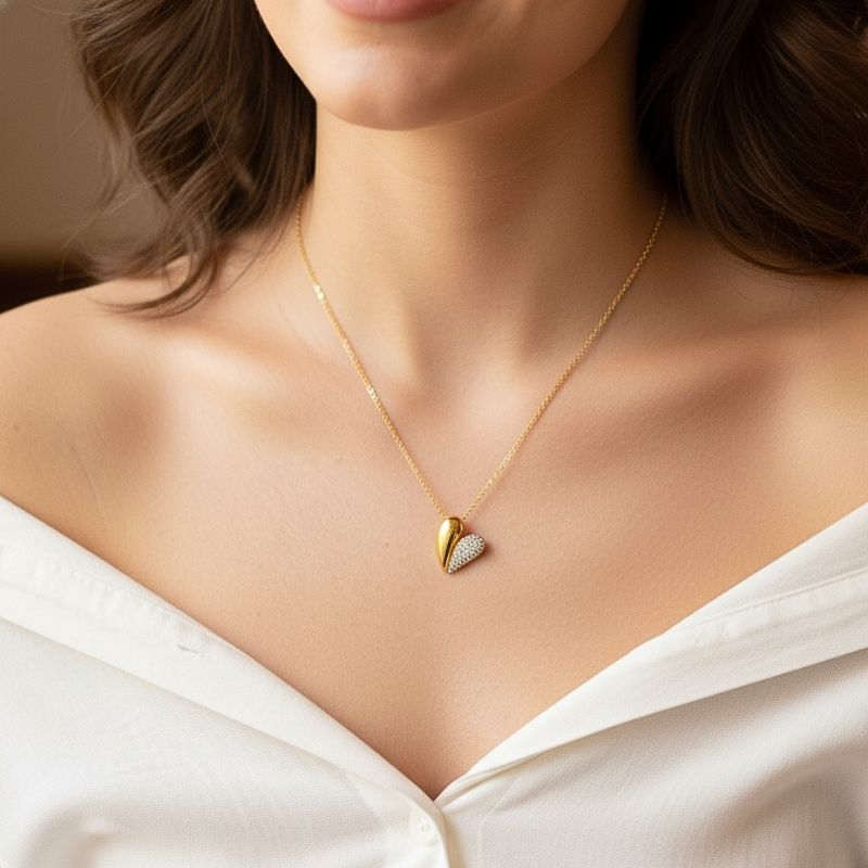 Zircon Heart Necklace | 18K PVD Gold Plated - For Women | Includes: Necklace