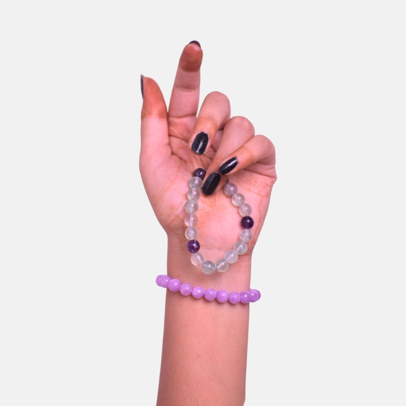 Mystic Garden duo Bracelets | Kunzite & Fluorite Stones β For Women | Includes: Bracelet (Set of 2)