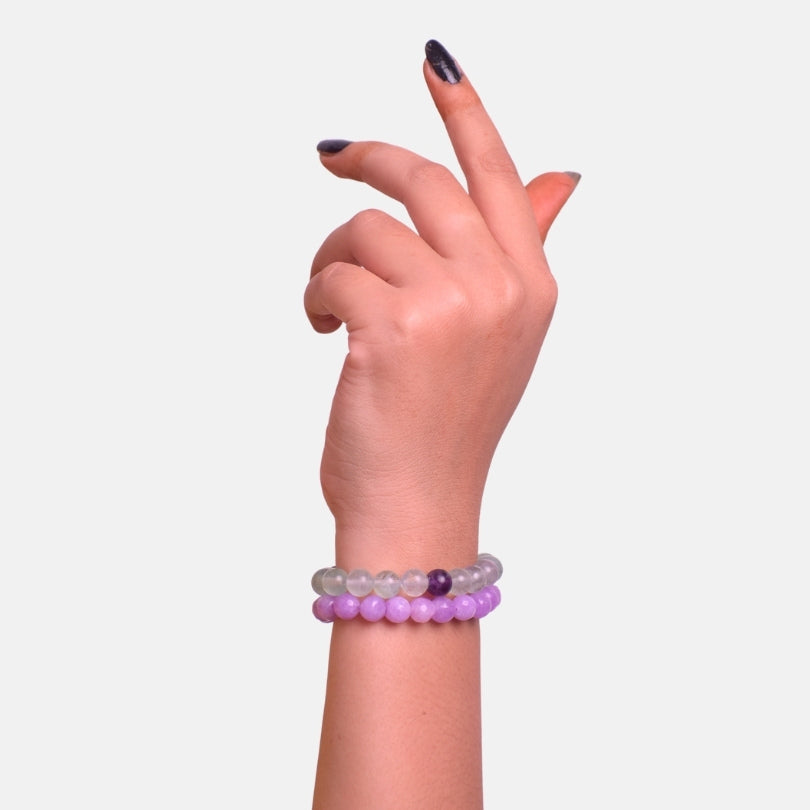 Mystic Garden duo Bracelets | Kunzite & Fluorite Stones β For Women | Includes: Bracelet (Set of 2)