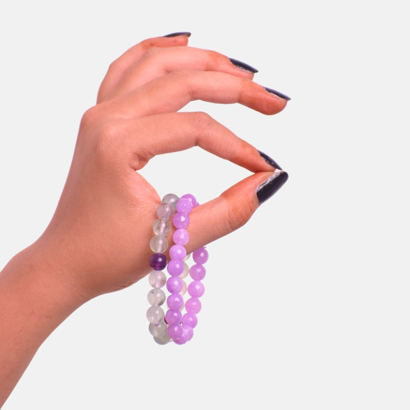 Mystic Garden duo Bracelets | Kunzite & Fluorite Stones β For Women | Includes: Bracelet (Set of 2)