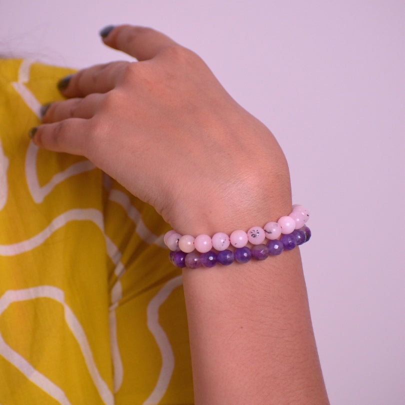 Serene Radiance duo | Honey Jade & Amethyst Stones β For Women | Includes: Bracelet ( Set of 2)