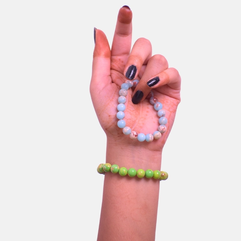 Ocean Whisper duo | Sea Sediment & Aqua Terra Jasper Stones β For Women | Includes: Bracelet (Set of 2)