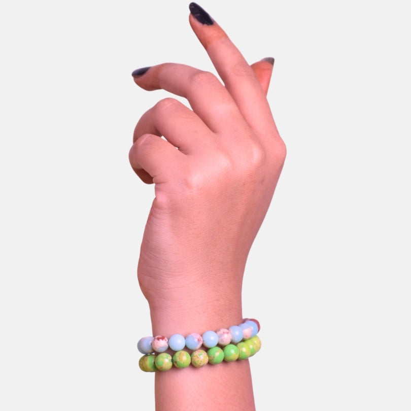 Ocean Whisper duo | Sea Sediment & Aqua Terra Jasper Stones β For Women | Includes: Bracelet (Set of 2)