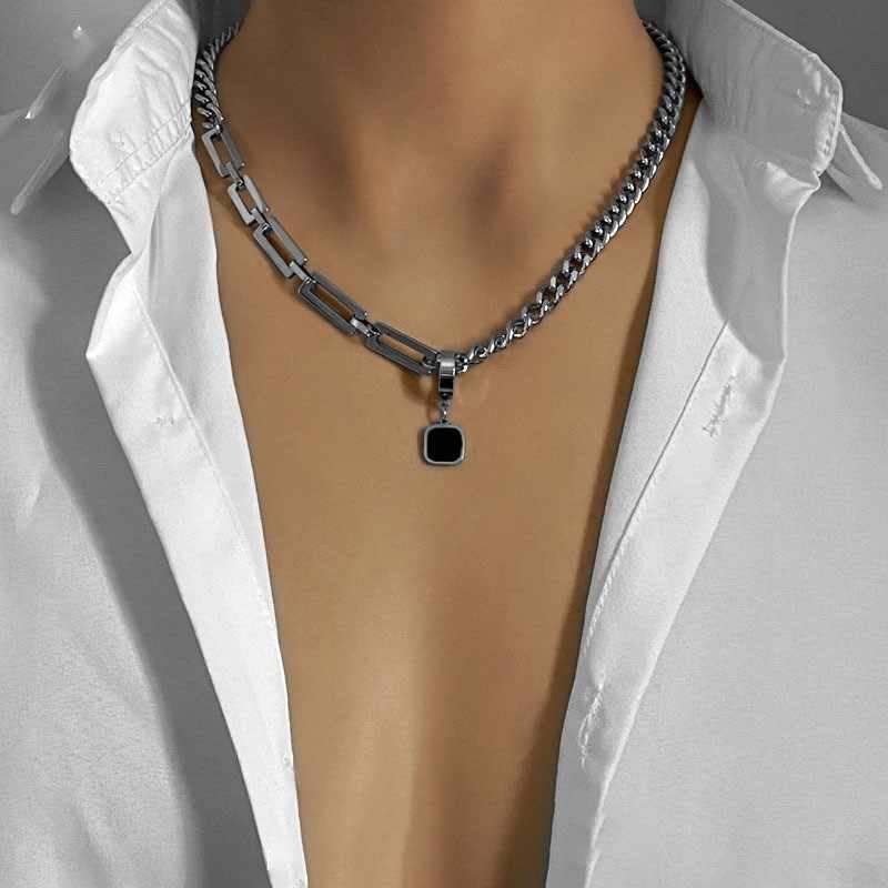 Obsidian Designer Necklace | Stainless Steel- For Men | Includes: Necklace