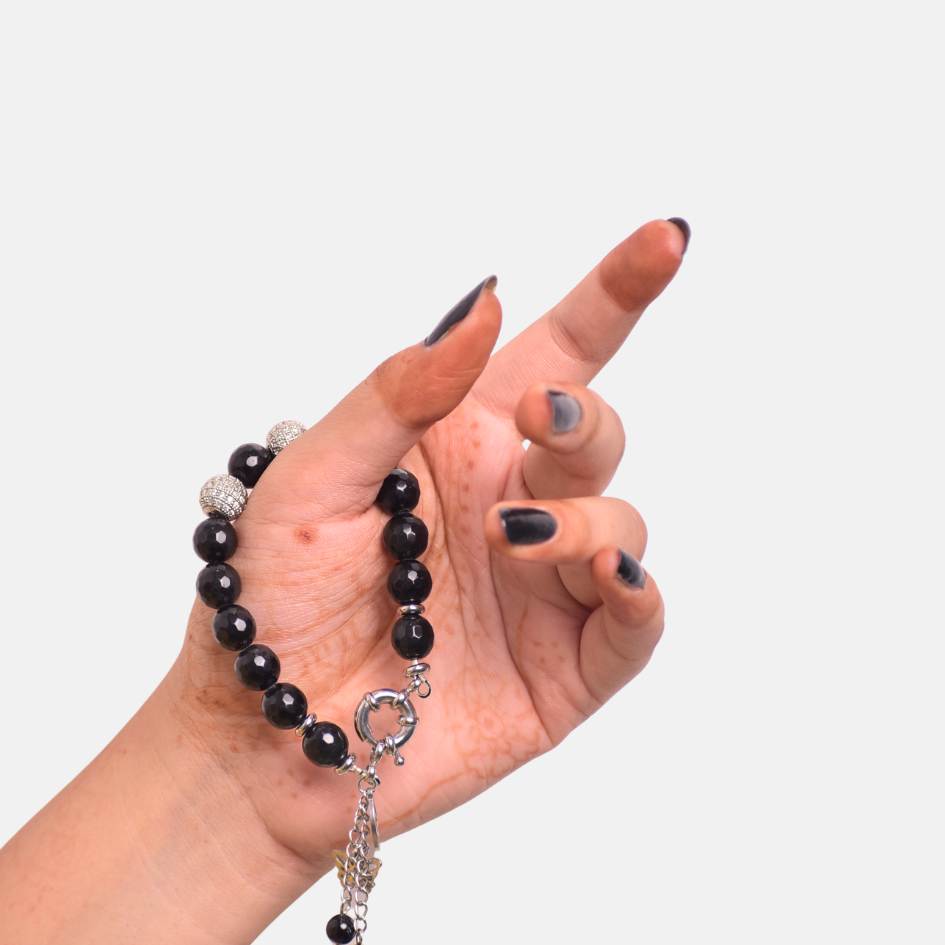 Chic Horizon Bracelet | Obsidian Stone, Stainless Steel - For Women | Includes: Bracelet