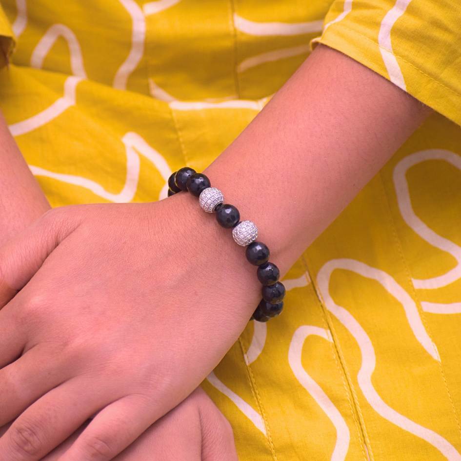 Chic Horizon Bracelet | Obsidian Stone, Stainless Steel - For Women | Includes: Bracelet