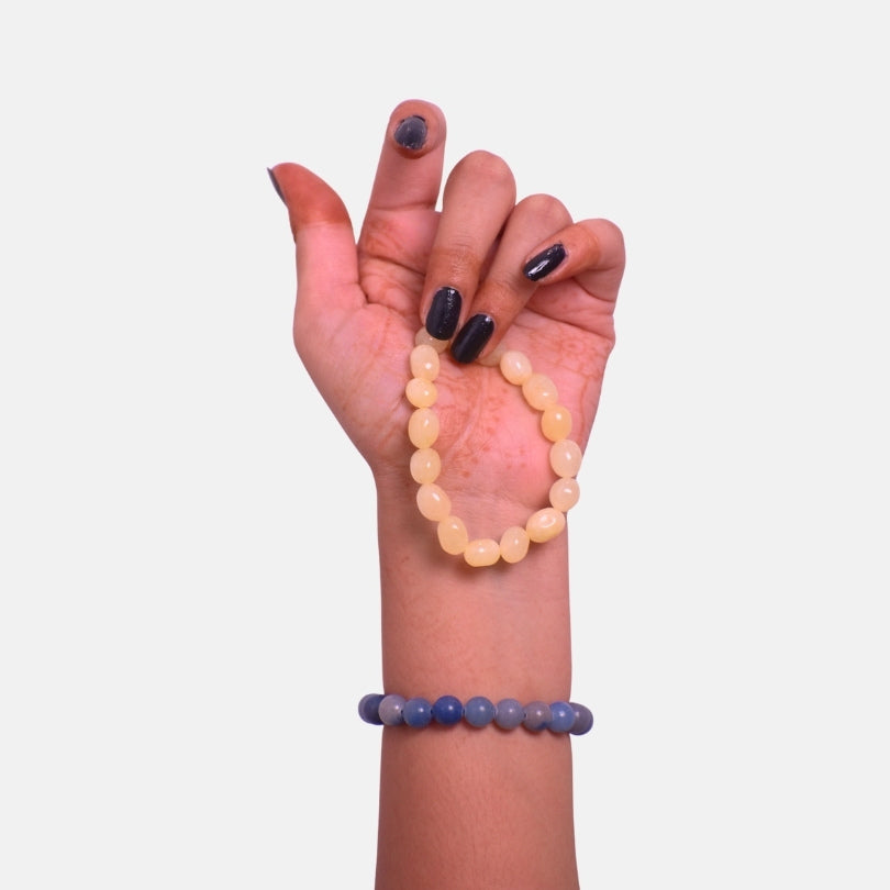 TwinVibe Bracelets | Yellow Calcite,Blue Aventurine Stones β For Women | Includes: Bracelet ( Set of 2)