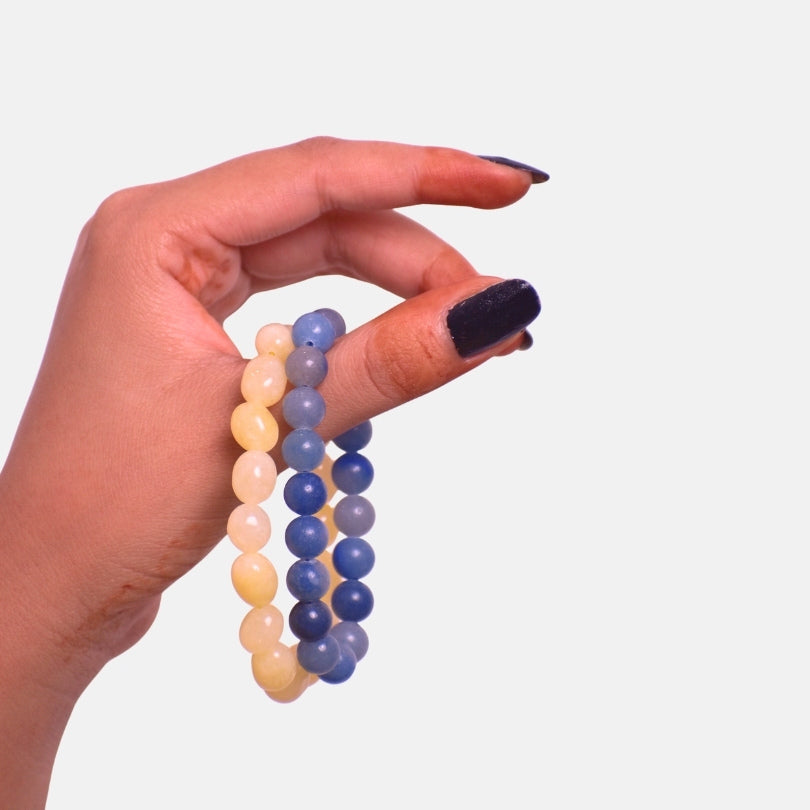 TwinVibe Bracelets | Yellow Calcite,Blue Aventurine Stones β For Women | Includes: Bracelet ( Set of 2)