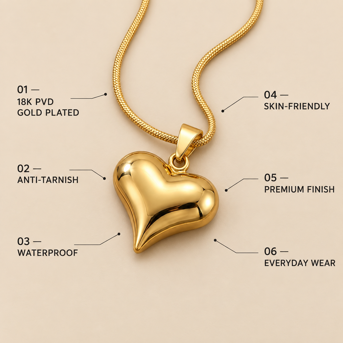 Amour SCULPTED HEART Necklace | Gold-Tone - For Women | Includes: Necklace