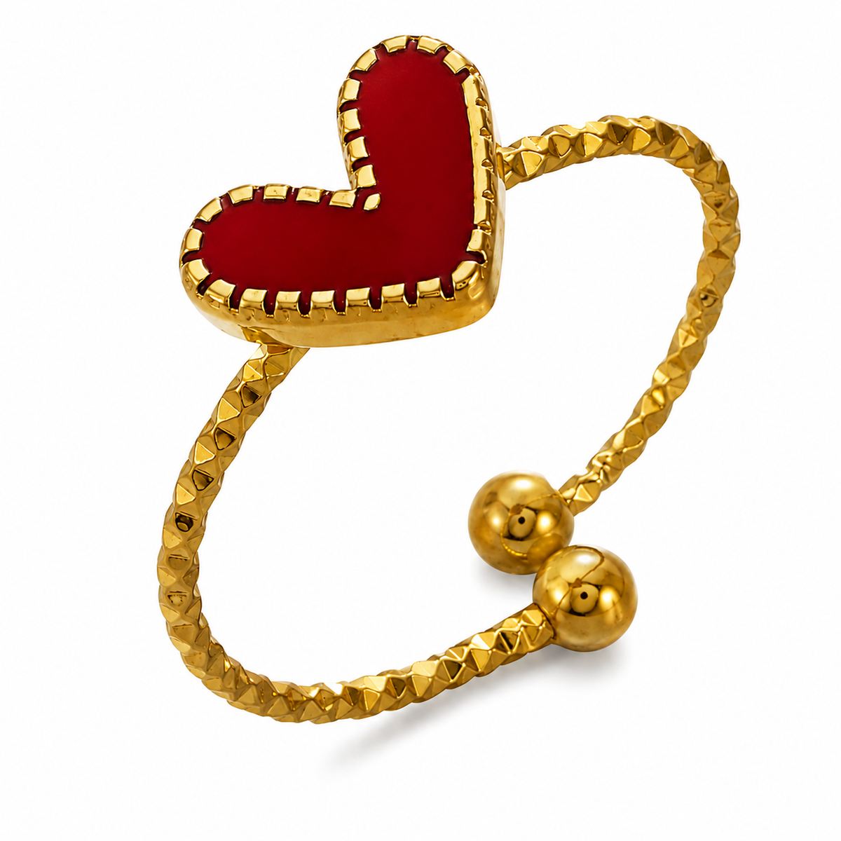 Dainty Red Shell Heart Flexi Size Ring | 18K PVD Gold Plated- For Women | Includes: Ring
