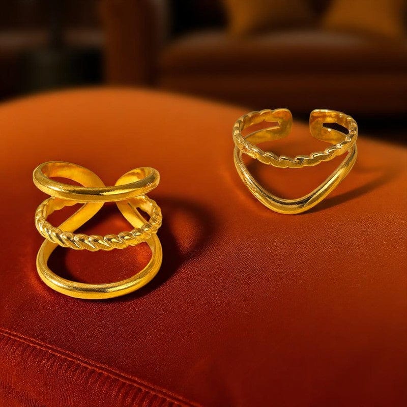 Trendy Multilayered Rings | 18K PVD Gold Plated - For Women | Includes: Rings (Set of 2)
