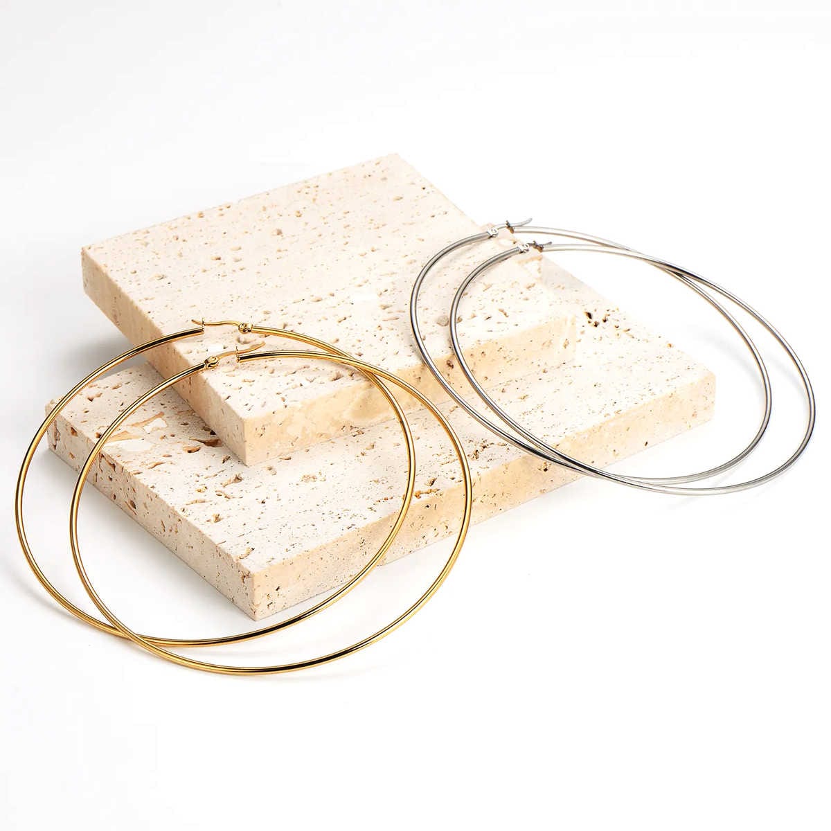Bold Golden Hoop Earrings | PVD 18K Gold Plated, Stainless Steel, Water Proof - For Women | Includes: Earrings
