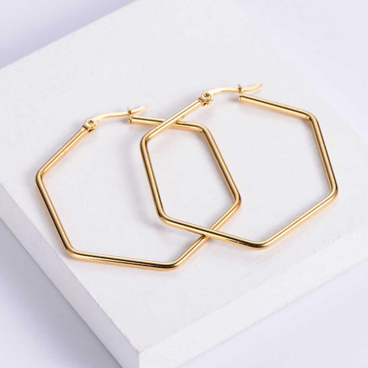 Contemporary Hex Earrings | PVD 18K Gold Plated, Stainless Steel, Water Proof - For Women | Includes: Earrings