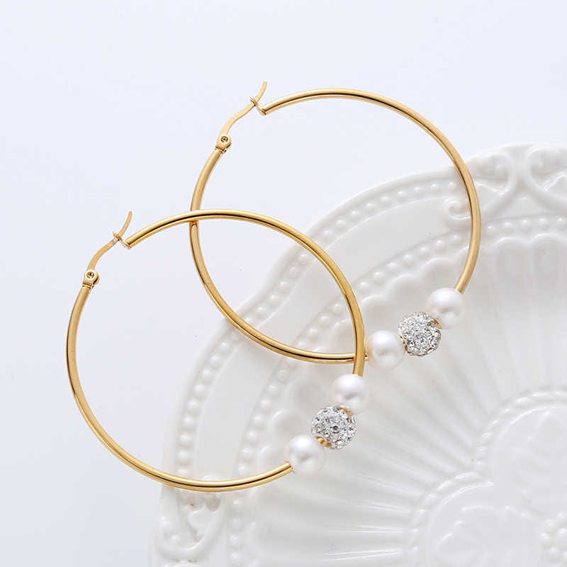 Elegant Pearl Hoop Earrings | PVD 18K Gold Plated, Stainless Steel, Water Proof, Pearl & Zircon - For Women | Includes: Earrings