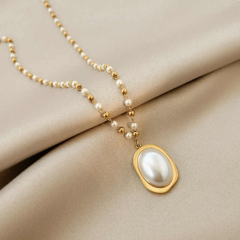 Elegant Pearl Set | PVD 18K Gold Plated, Waterproof & Anti-tarnish - For Women | Includes: Necklace, Earrings