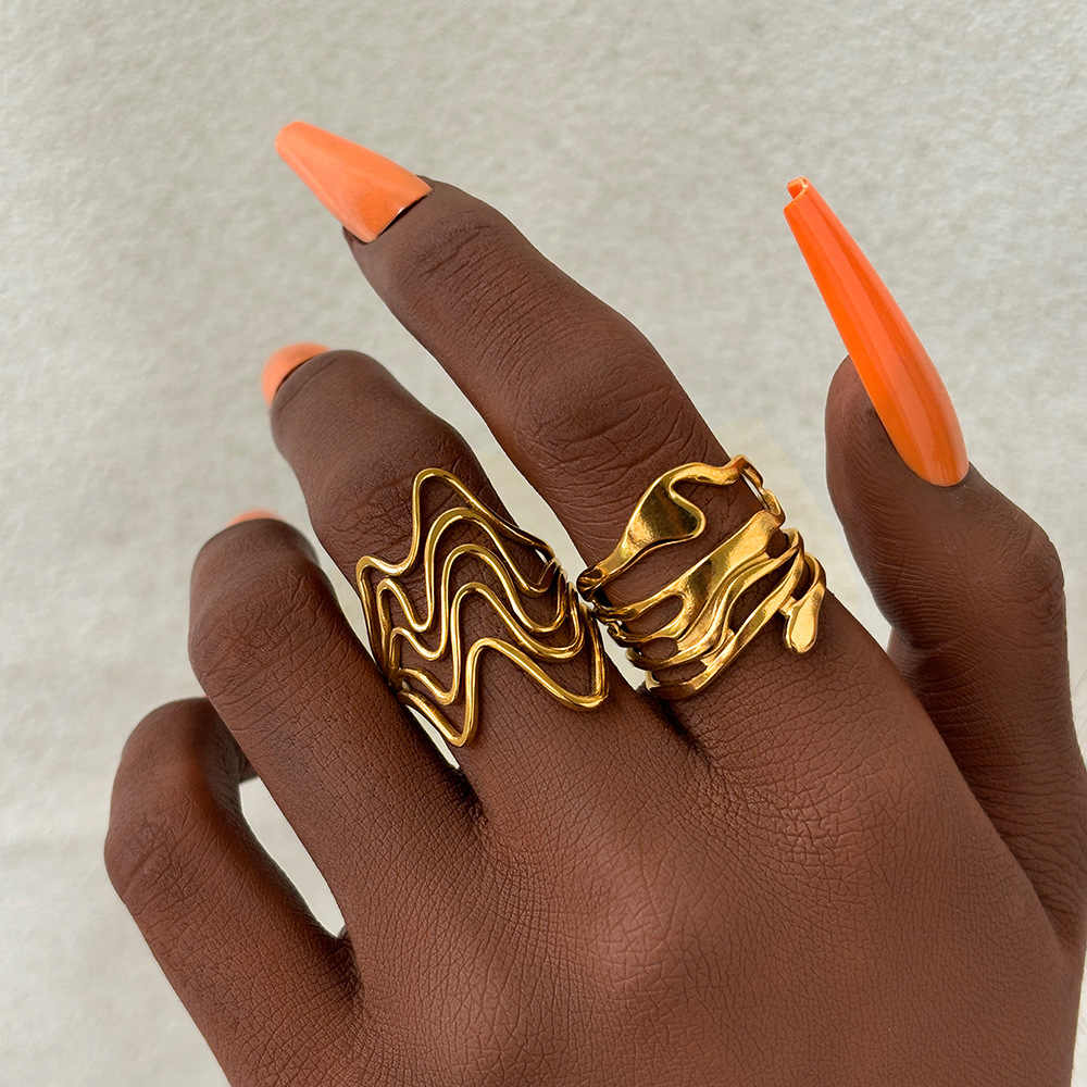 Golden Gleam Adjustable Rings | 18K PVD Gold Plated Stainless Steel - For Women | Includes: Rings (Set of 2)