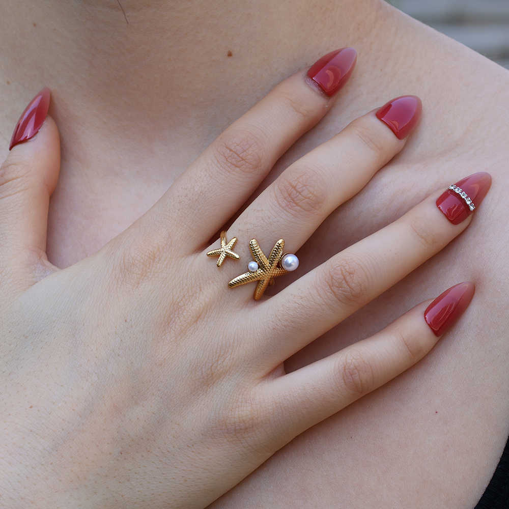 Starfish Statement Ring | 18k Gold PVD Plated& Pearl - For Women | Includes: Ring