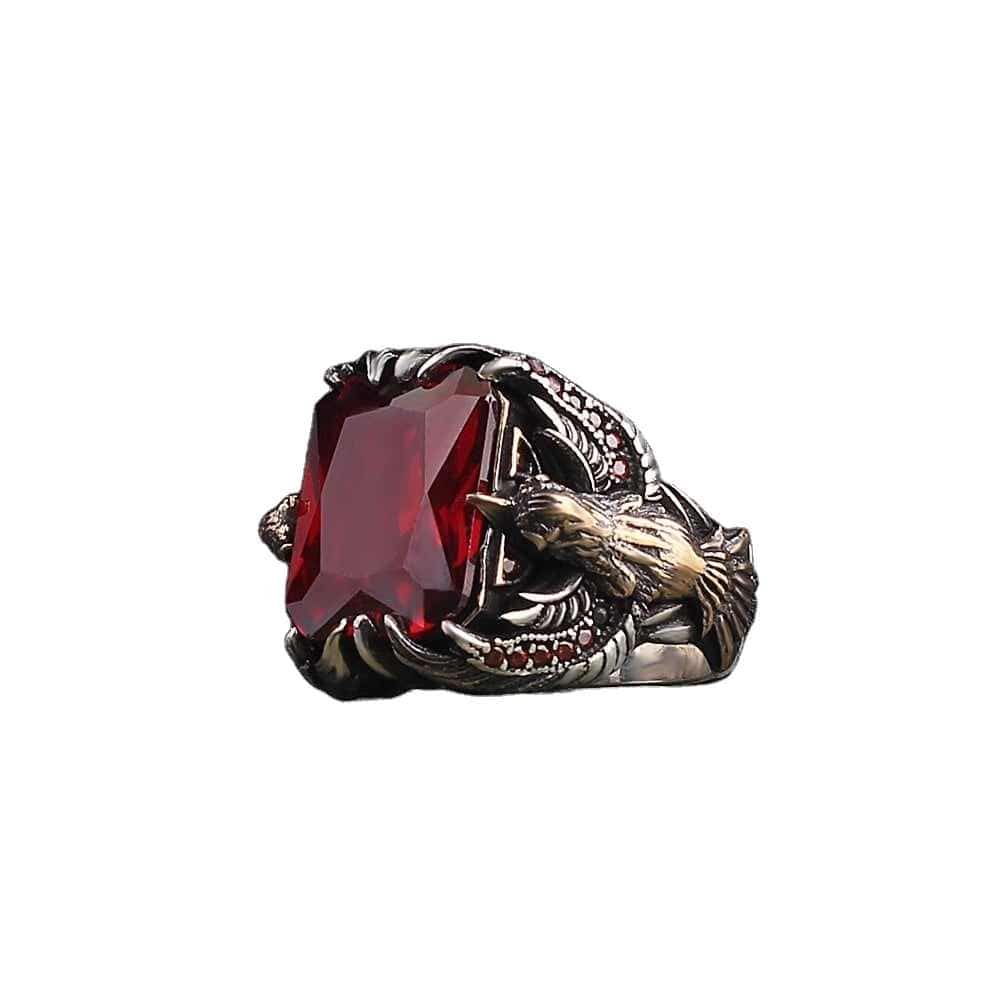 Eagle Passion Vintage Ring | Red Zircon - For Men | Includes: Ring