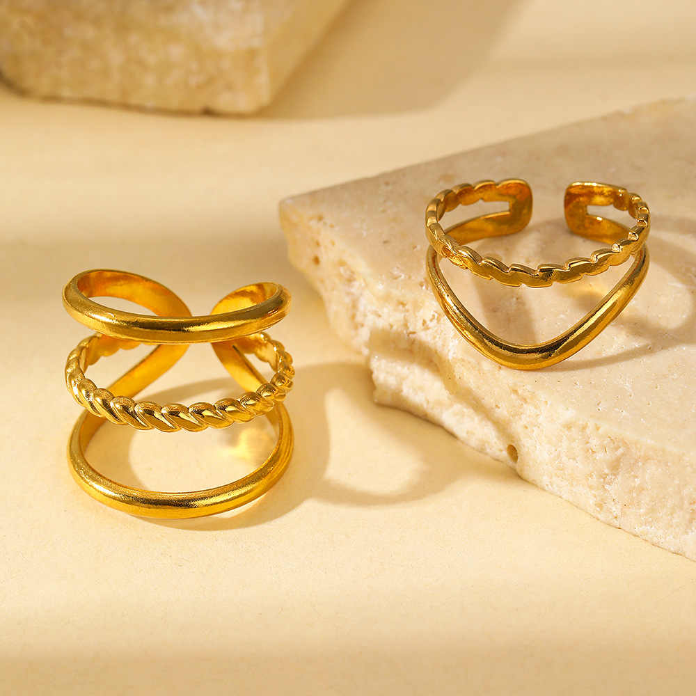 Trendy Multilayered Rings | 18K PVD Gold Plated - For Women | Includes: Rings (Set of 2)