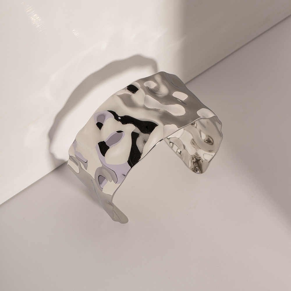 Hammered Cuff Bracelet | Silver PVD Plated - For Women | Includes: Bracelet