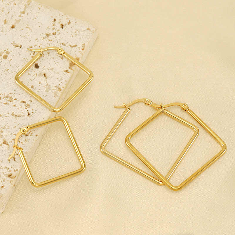 Modern Square Earrings | PVD 18K Gold Plated, Stainless Steel - For Women | Includes: Earrings