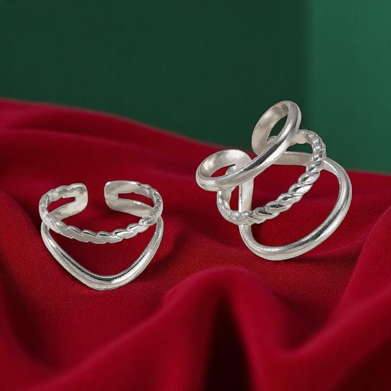 Chic Silver-Toned Rings | PVD Silver Plated - For Women | Includes: Rings (Set of 2)