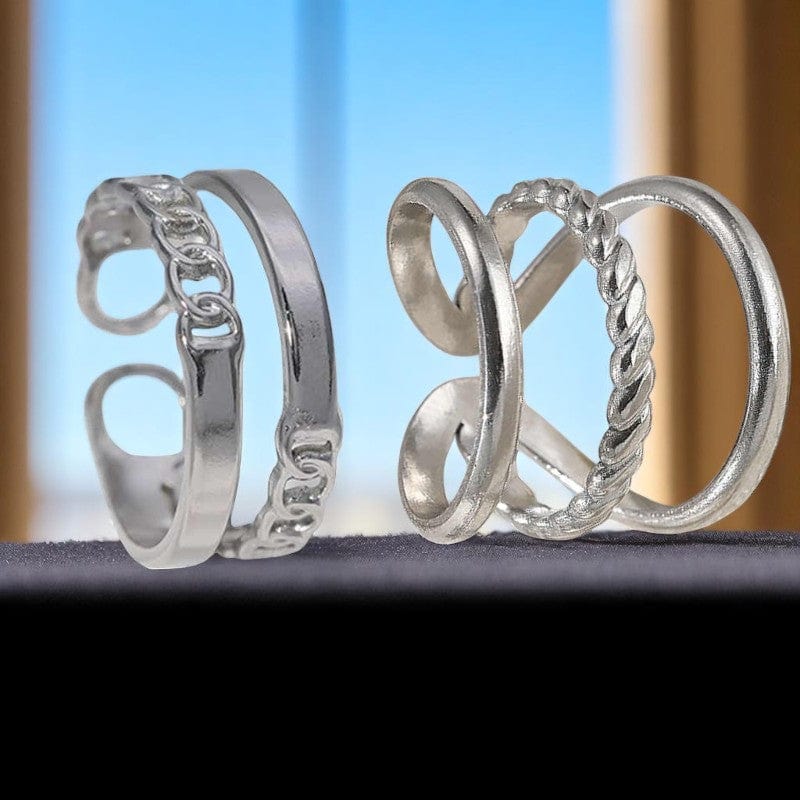 Elegant Duo Rings | PVD Silver Plated - For Women | Includes: Rings (Set of 2)
