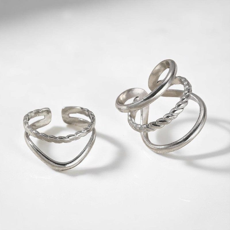Chic Silver-Toned Rings | PVD Silver Plated - For Women | Includes: Rings (Set of 2)