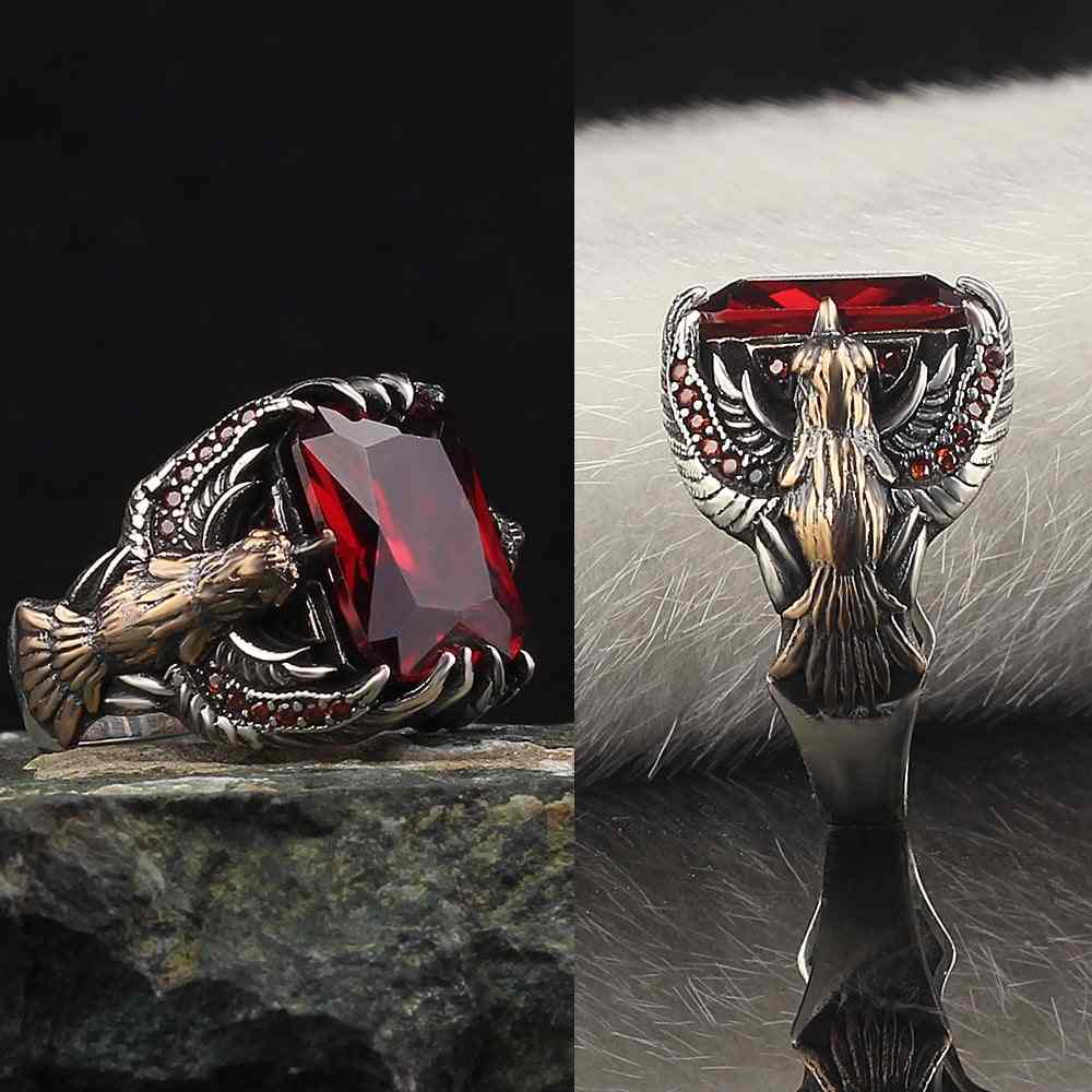 Eagle Passion Vintage Ring | Red Zircon - For Men | Includes: Ring