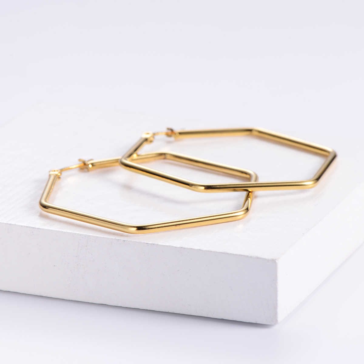 Contemporary Hex Earrings | PVD 18K Gold Plated, Stainless Steel, Water Proof - For Women | Includes: Earrings