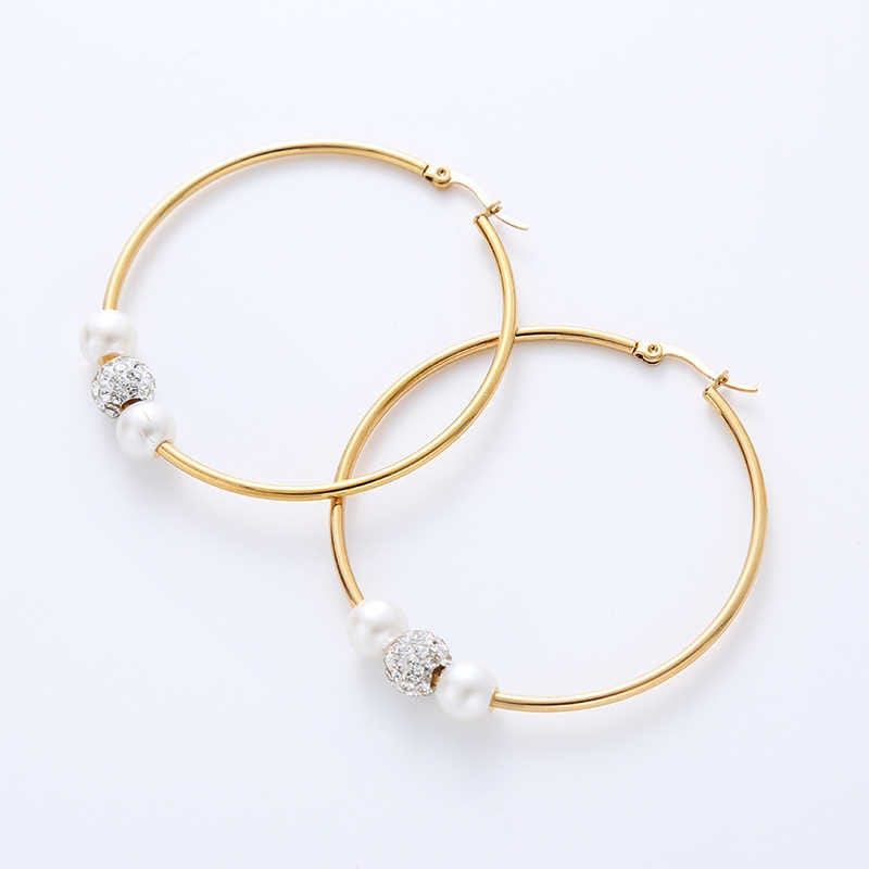 Elegant Pearl Hoop Earrings | PVD 18K Gold Plated, Stainless Steel, Water Proof, Pearl & Zircon - For Women | Includes: Earrings