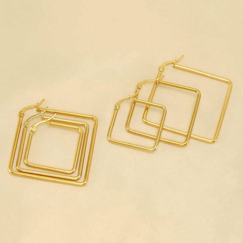 Modern Square Earrings | PVD 18K Gold Plated, Stainless Steel - For Women | Includes: Earrings