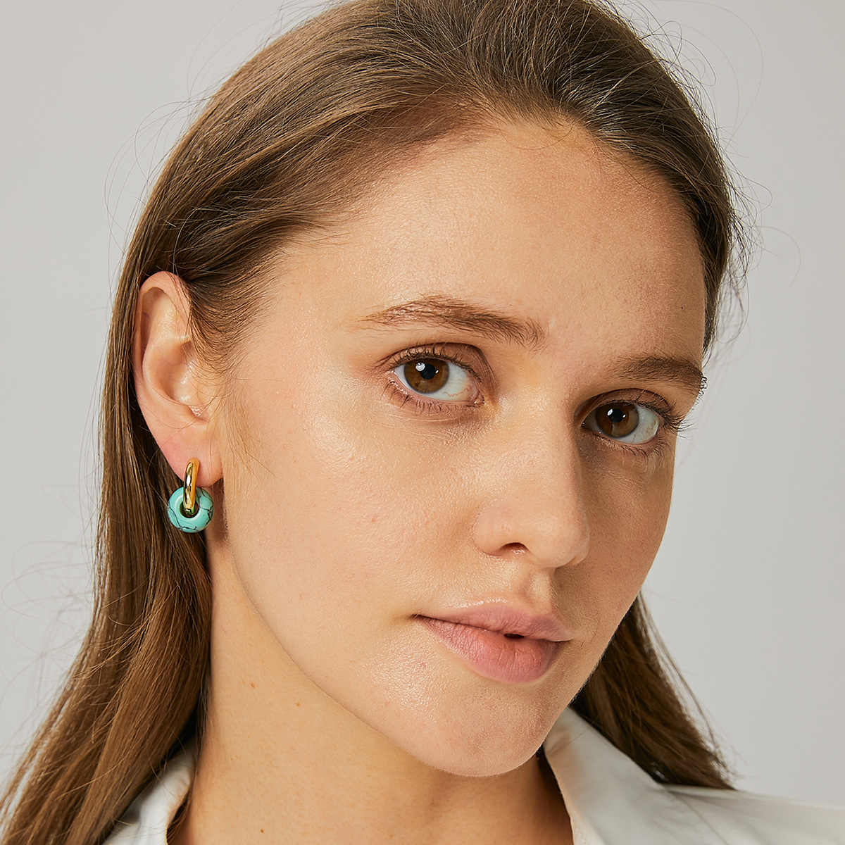 Turquoise Breeze Hoop Earrings | Turquoise Stone & Silver PVD Plated - For Women | Includes: Earrings