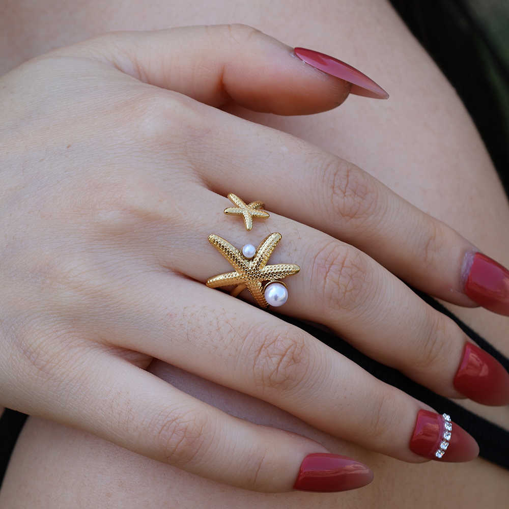 Starfish Statement Ring | 18k Gold PVD Plated& Pearl - For Women | Includes: Ring