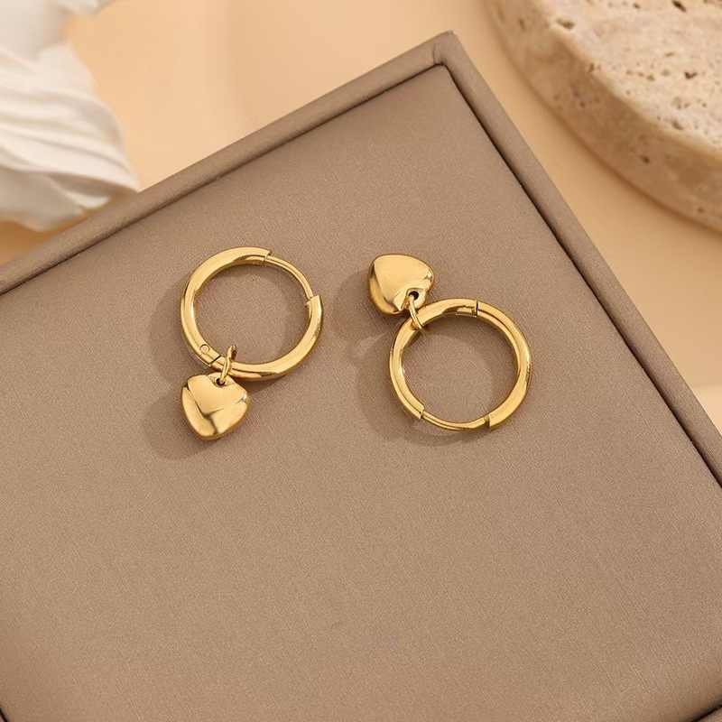 Golden Heart beat Set | PVD 18K Gold Plated - For Women | Includes: Necklace, Earrings