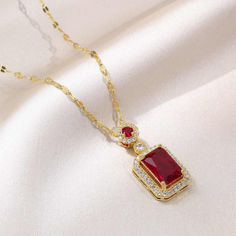 Ruby Baguette Set | PVD 18K Gold Plated, Waterproof & Anti-tarnish - For Women | Includes: Necklace, Earrings, Ring