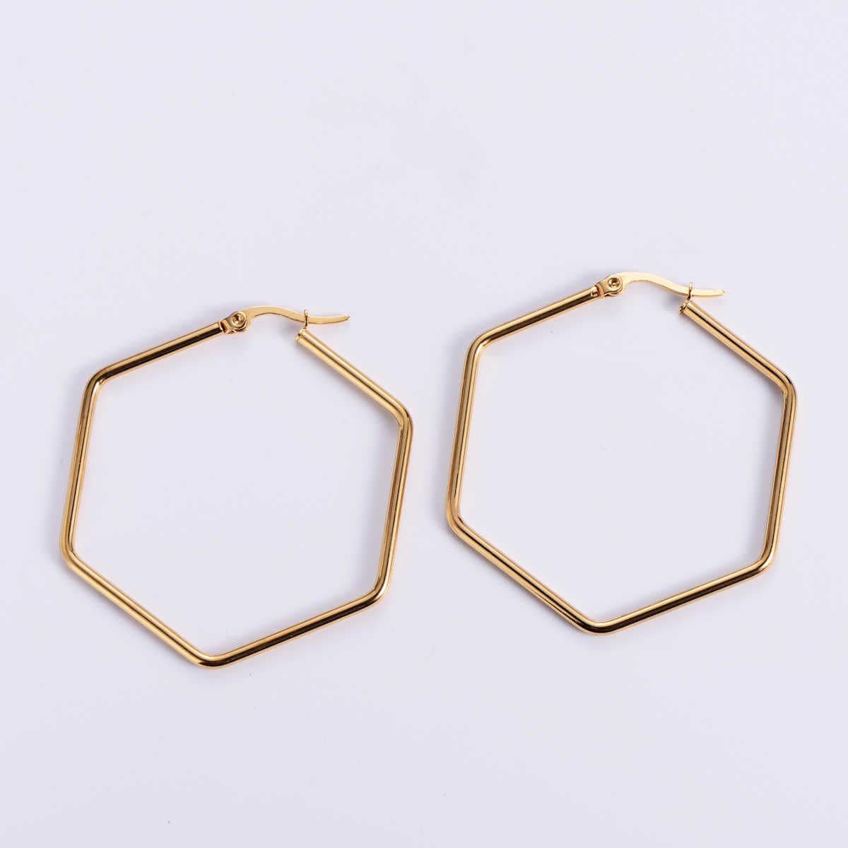 Contemporary Hex Earrings | PVD 18K Gold Plated, Stainless Steel, Water Proof - For Women | Includes: Earrings