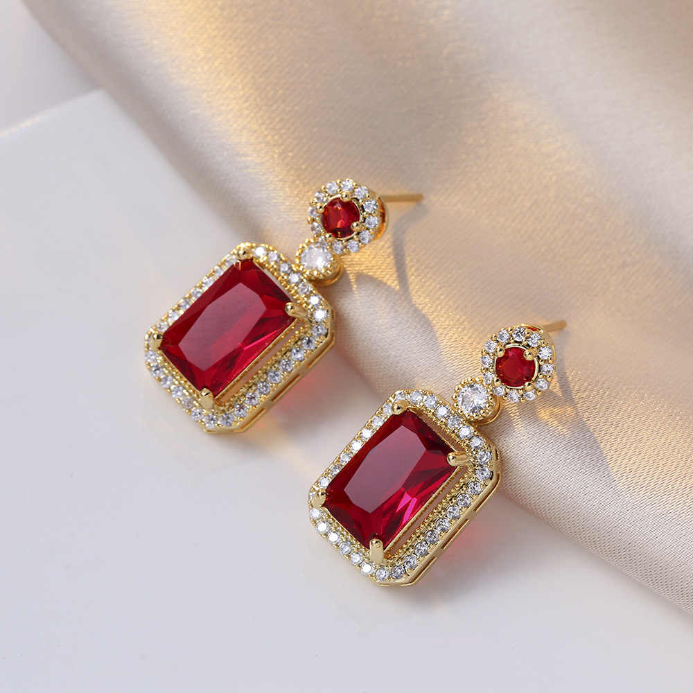 Ruby Baguette Set | PVD 18K Gold Plated, Waterproof & Anti-tarnish - For Women | Includes: Necklace, Earrings, Ring
