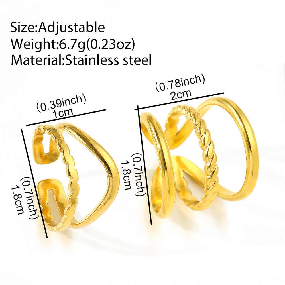 Trendy Multilayered Rings | 18K PVD Gold Plated - For Women | Includes: Rings (Set of 2)