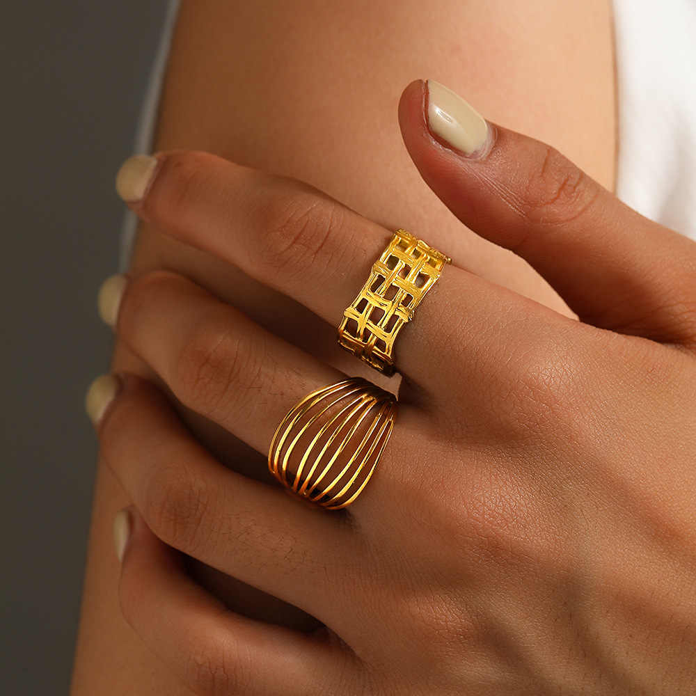 Bold Luxe Rings | 18K PVD Gold Plated Stainless Steel - For Women | Includes: Rings (Set of 2)