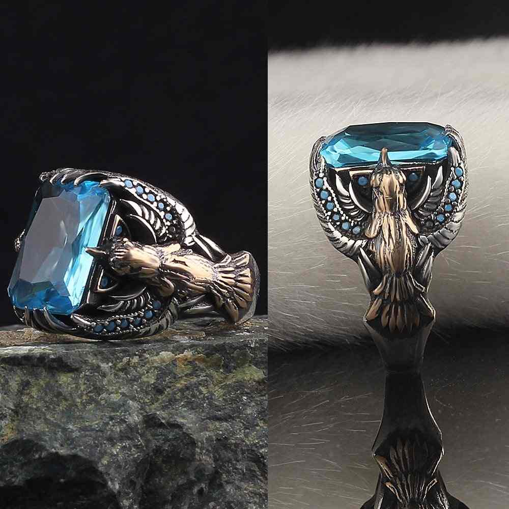Eagle Design Wisdom Vintage Ring | Blue Zircon - For Men | Includes: Ring
