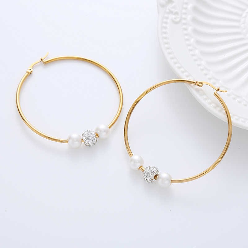 Elegant Pearl Hoop Earrings | PVD 18K Gold Plated, Stainless Steel, Water Proof, Pearl & Zircon - For Women | Includes: Earrings