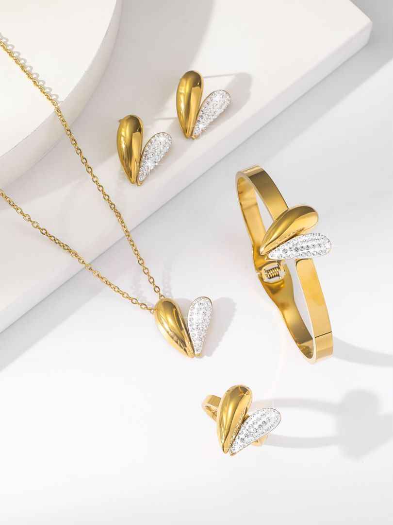 Amour Glow Set | PVD 18K Gold Plated, Water Proof- For Women | Includes: Necklace, Bracelet, Earrings, Ring