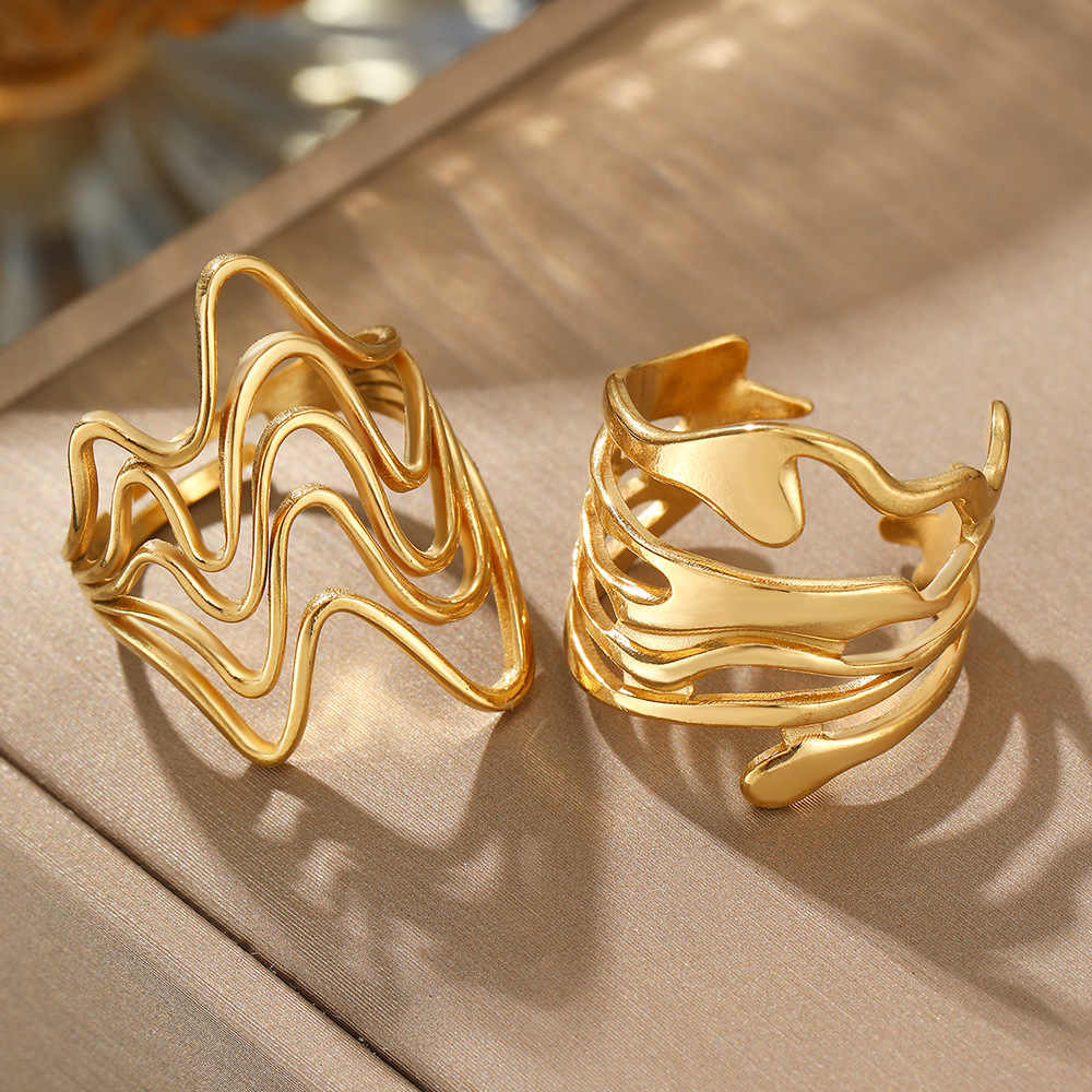 Golden Gleam Adjustable Rings | 18K PVD Gold Plated Stainless Steel - For Women | Includes: Rings (Set of 2)