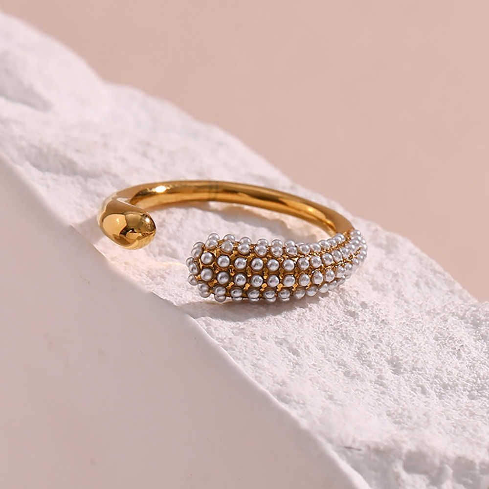Half Moon Pearl Ring | 18K PVD Gold Plated - For Women | Includes: Ring