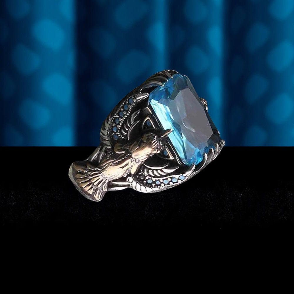 Eagle Design Wisdom Vintage Ring | Blue Zircon - For Men | Includes: Ring