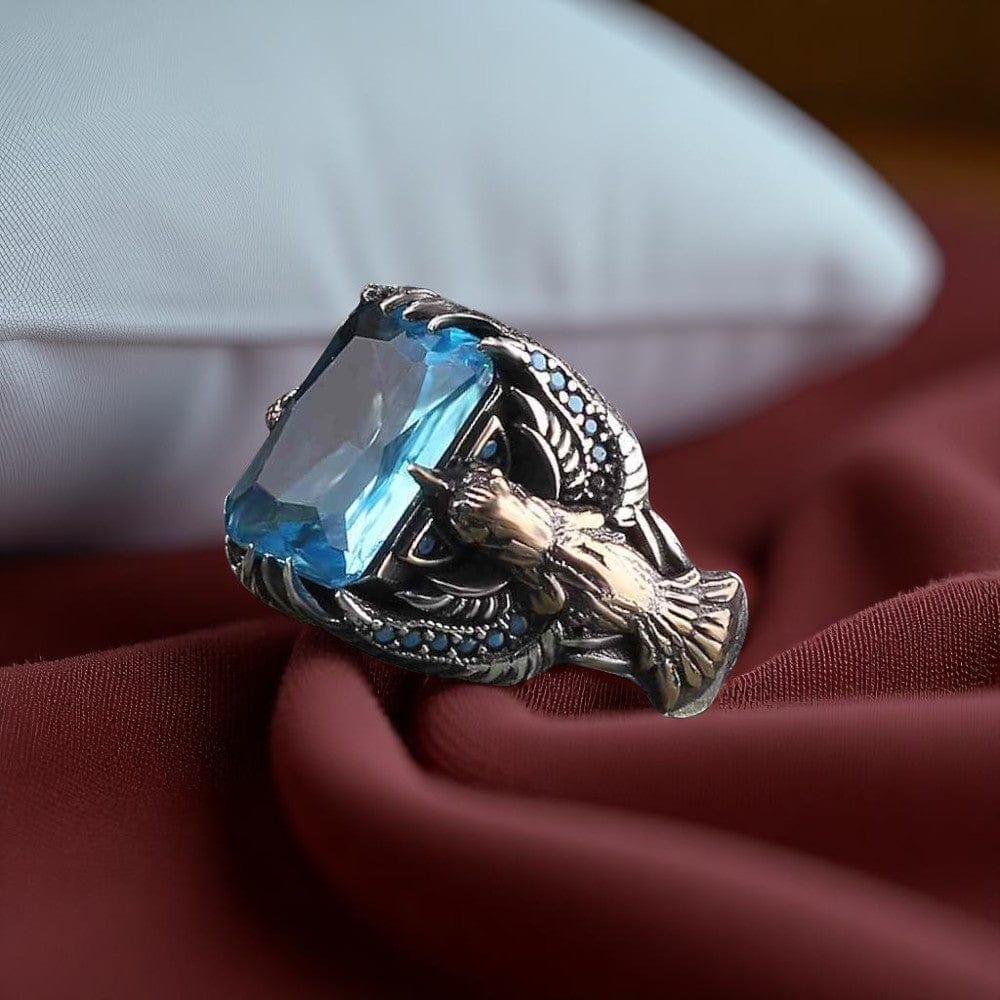 Eagle Design Wisdom Vintage Ring | Blue Zircon - For Men | Includes: Ring