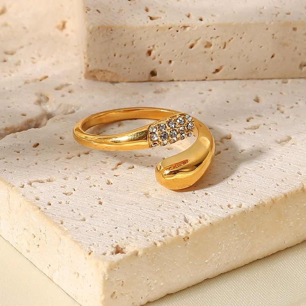 Modern Zircon Adjustable Ring | 18K PVD Gold Plated - For Women | Includes: Ring