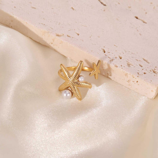 Starfish Statement Ring | 18k Gold PVD Plated& Pearl - For Women | Includes: Ring