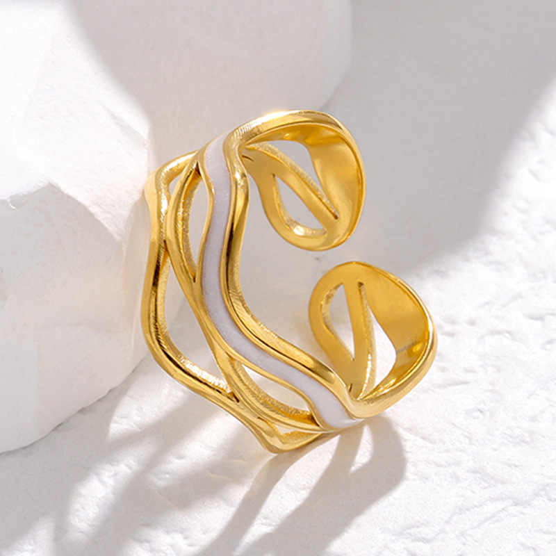 Wavy Statement Ring | PVD 18K Gold Plated, Stainless Steel, Water Proof - For Women | Includes: Ring
